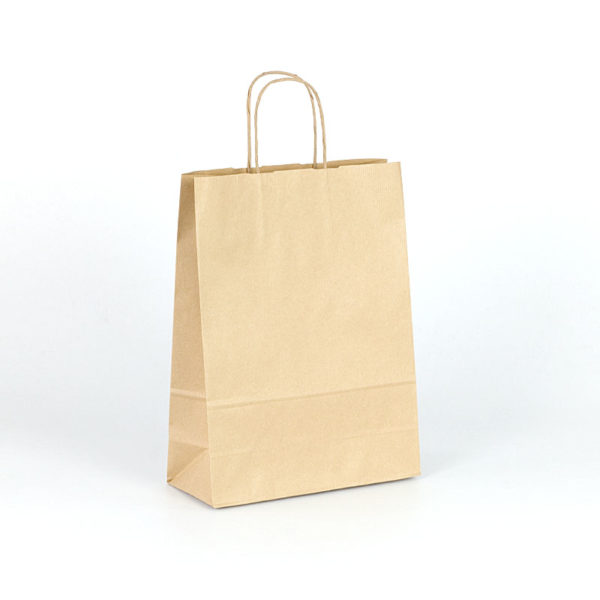 Bolsa Kraft manigueta 21 cm ancho x 14 cm fondo x 27 cm de alto  M