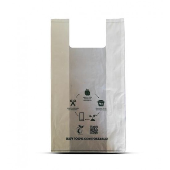 Bolsa T-Shirt compostable de Fecula de maiz 60x32x7