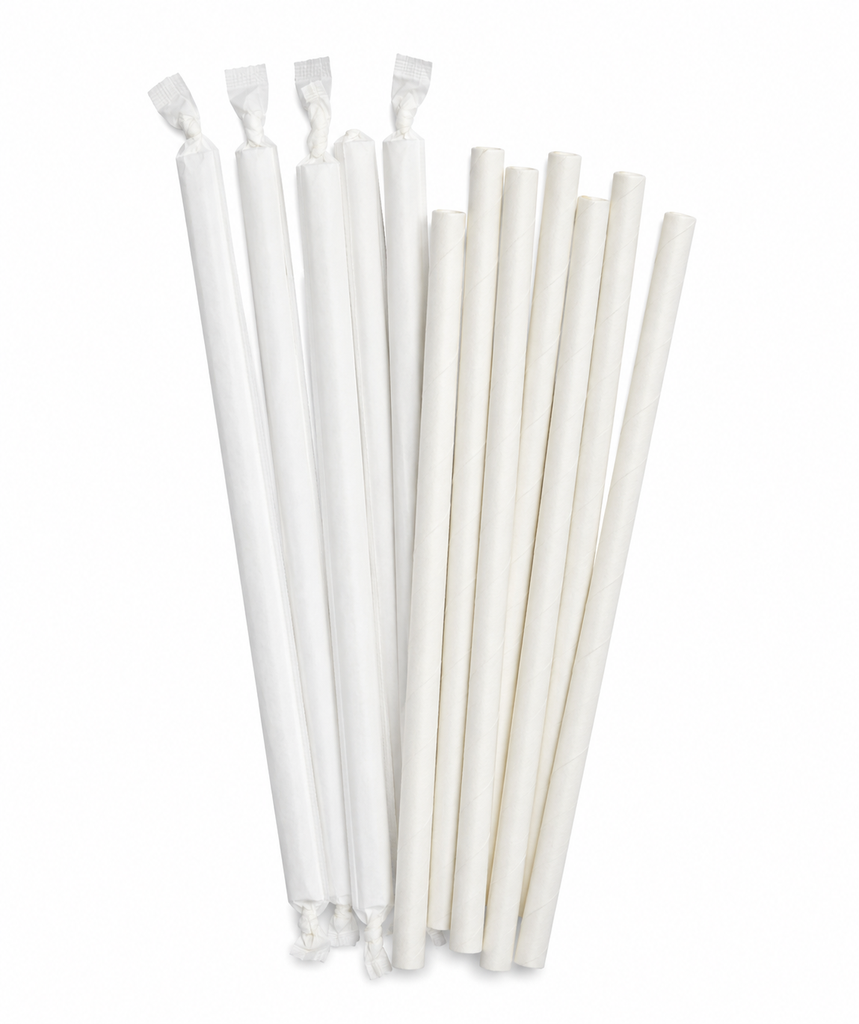 White Wrapped Paper Straws (6mm) – Spiral Design