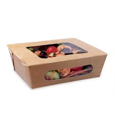 Kraft Cardboard Container with Double PLA Window #197 (19.7 x14 x 6.5cm) NP